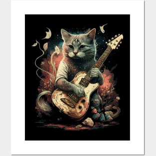 Cat Playing Guitar Posters and Art